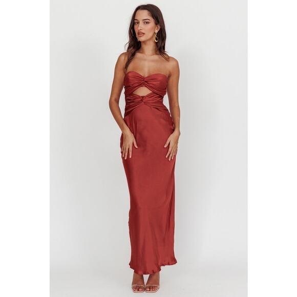 Selfie Leslie Women's Good Impression Double Twist Maxi Dress Terracotta Size XS - Picture 1 of 9